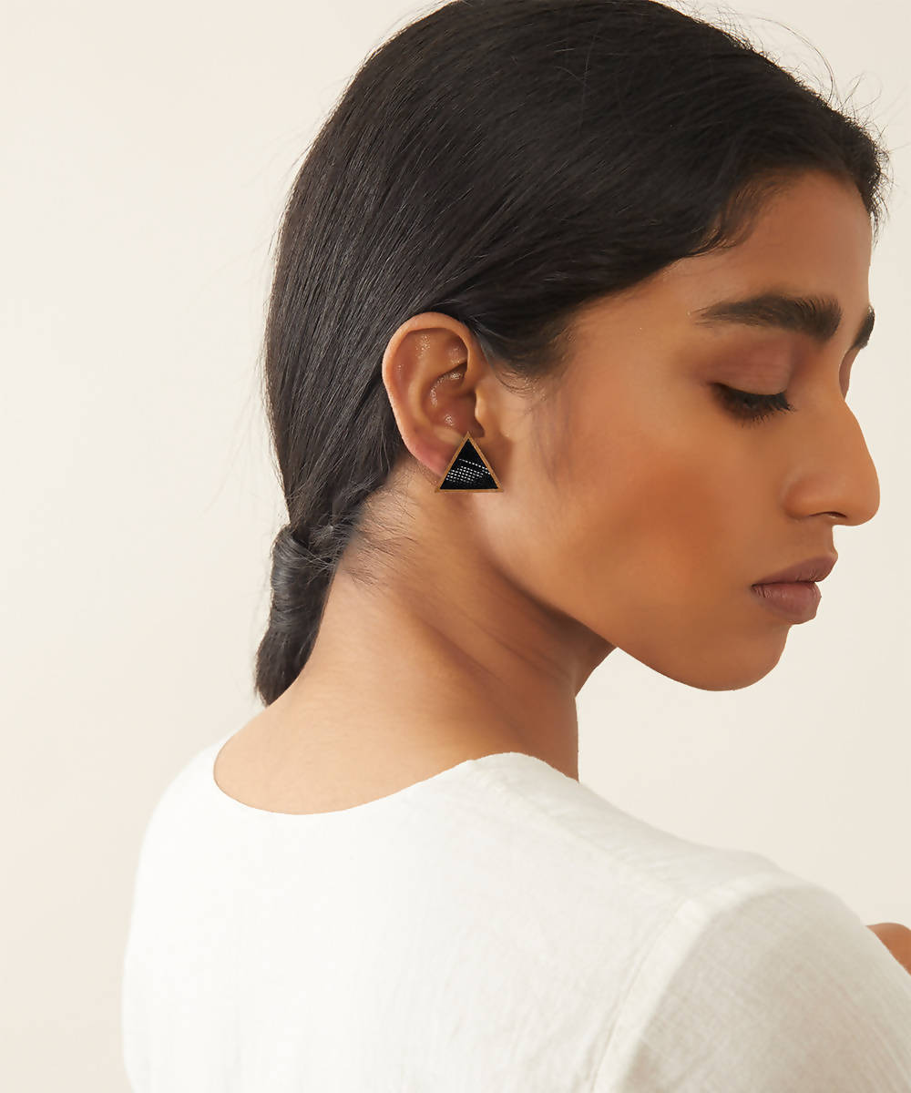 Black Wood  triangle  earring