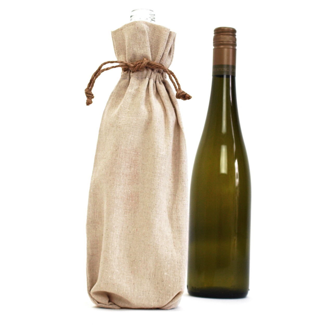 Linen Bottle Bags with Hemp Drawstring