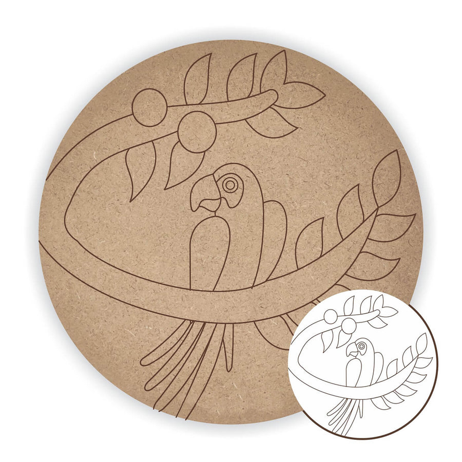Pre Marked MDF Base – Macaw Bird – 8 Inches