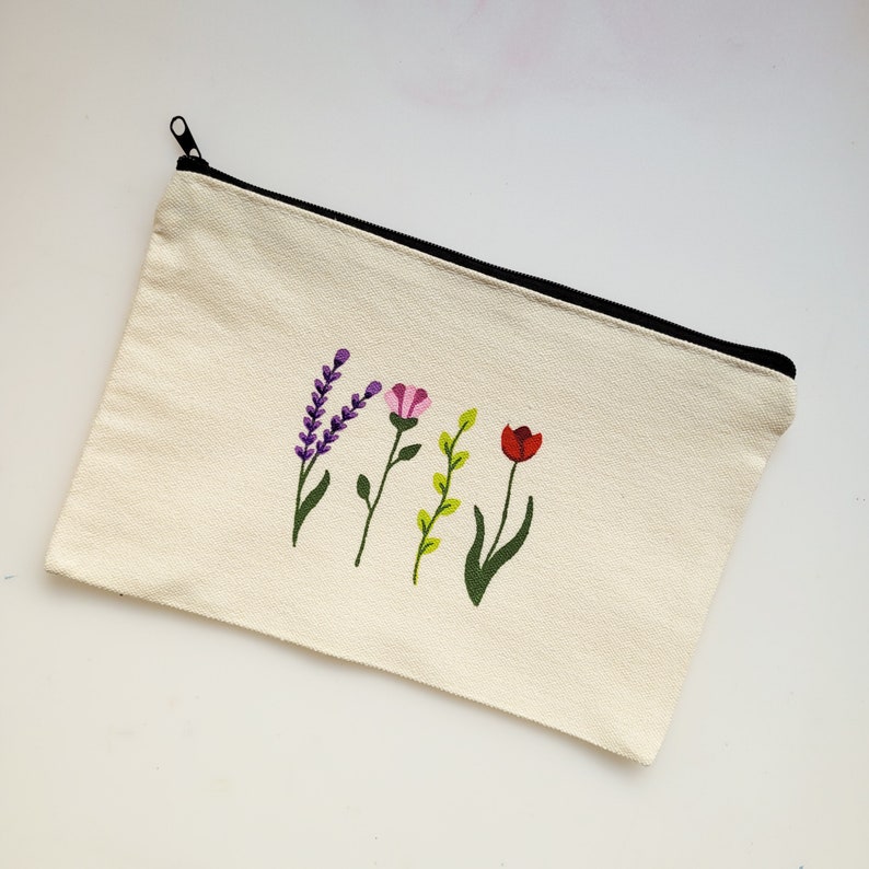 minimalist floral canvas pencil case, colorful simple flower school bag