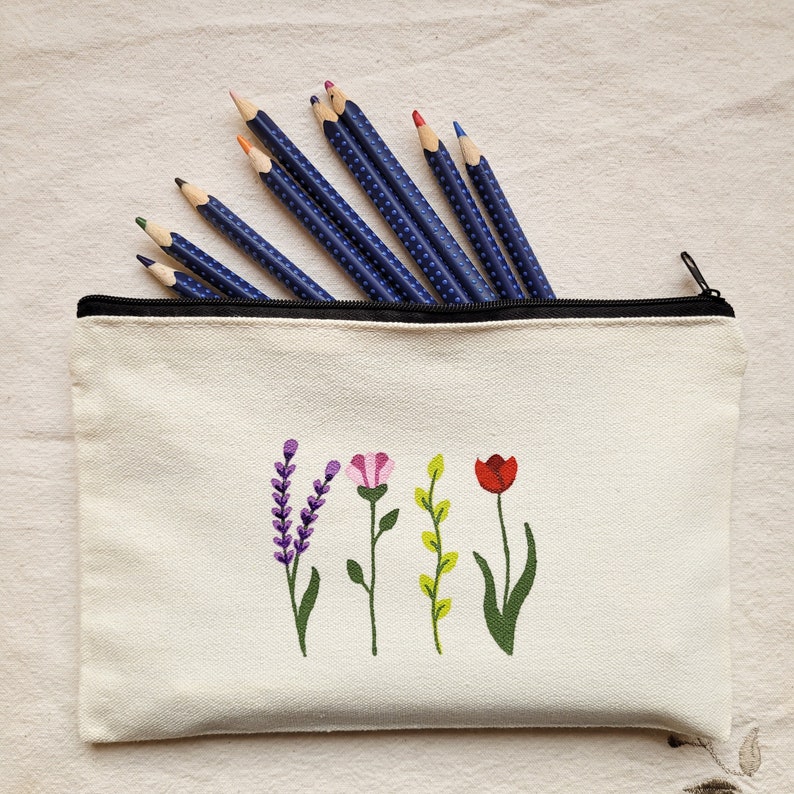 minimalist floral canvas pencil case, colorful simple flower school bag