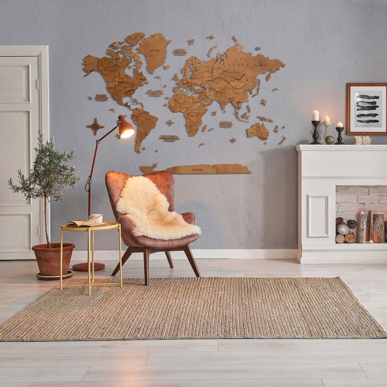 3D Wooden World Map for Wall