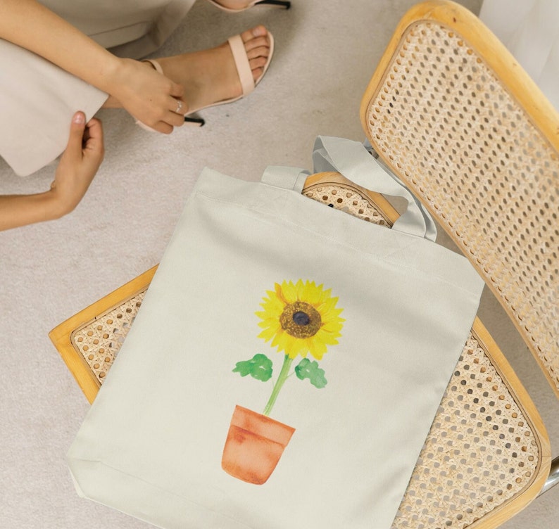 Sunflower Watercolor Tote Bag – Cute Cotton Canvas Bag for School