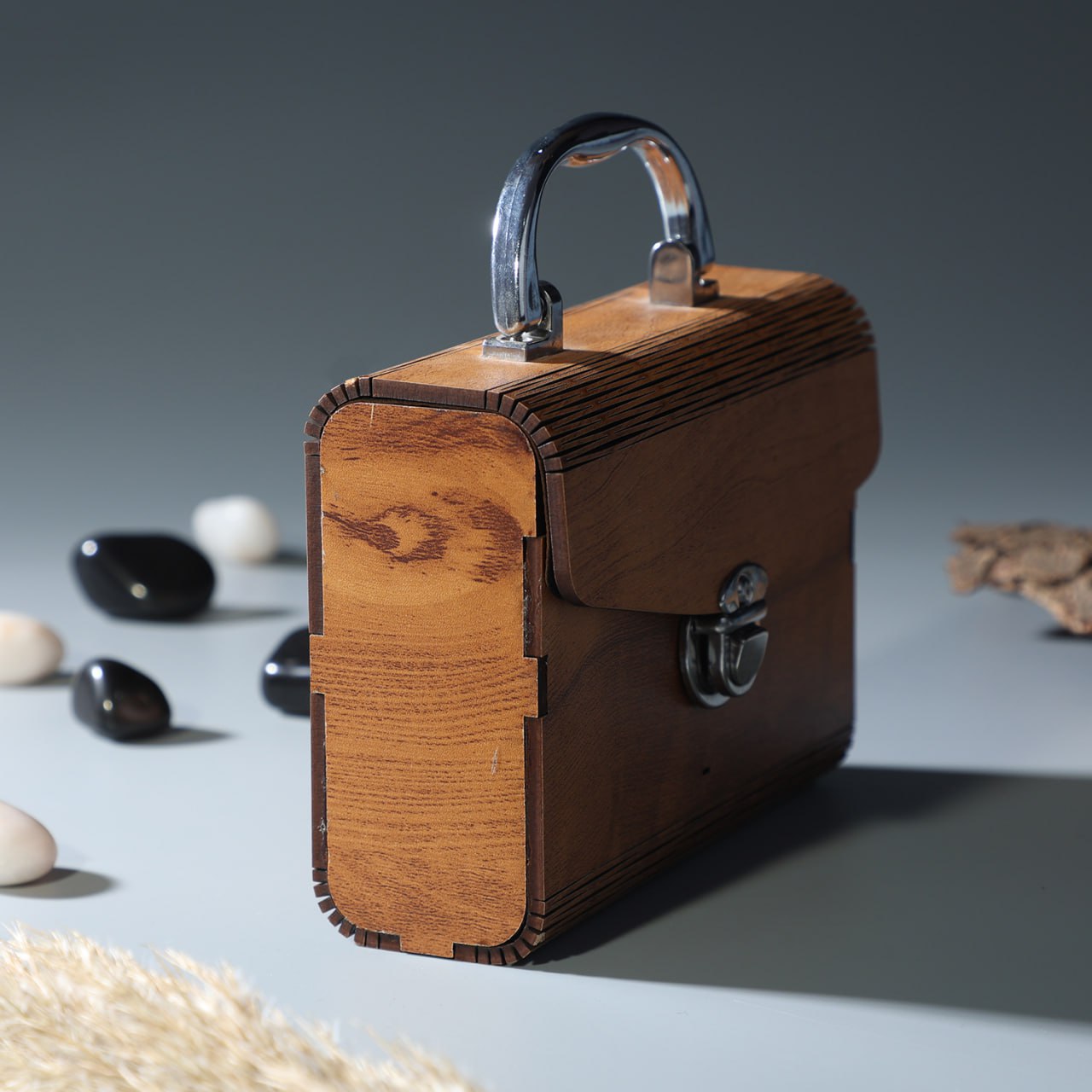 Wood bag mini, Wooden Leather Bag