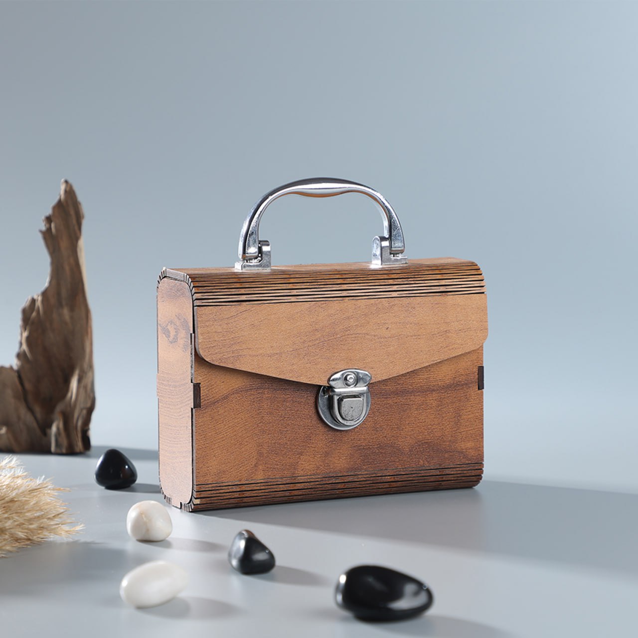 Wood bag mini, Wooden Leather Bag