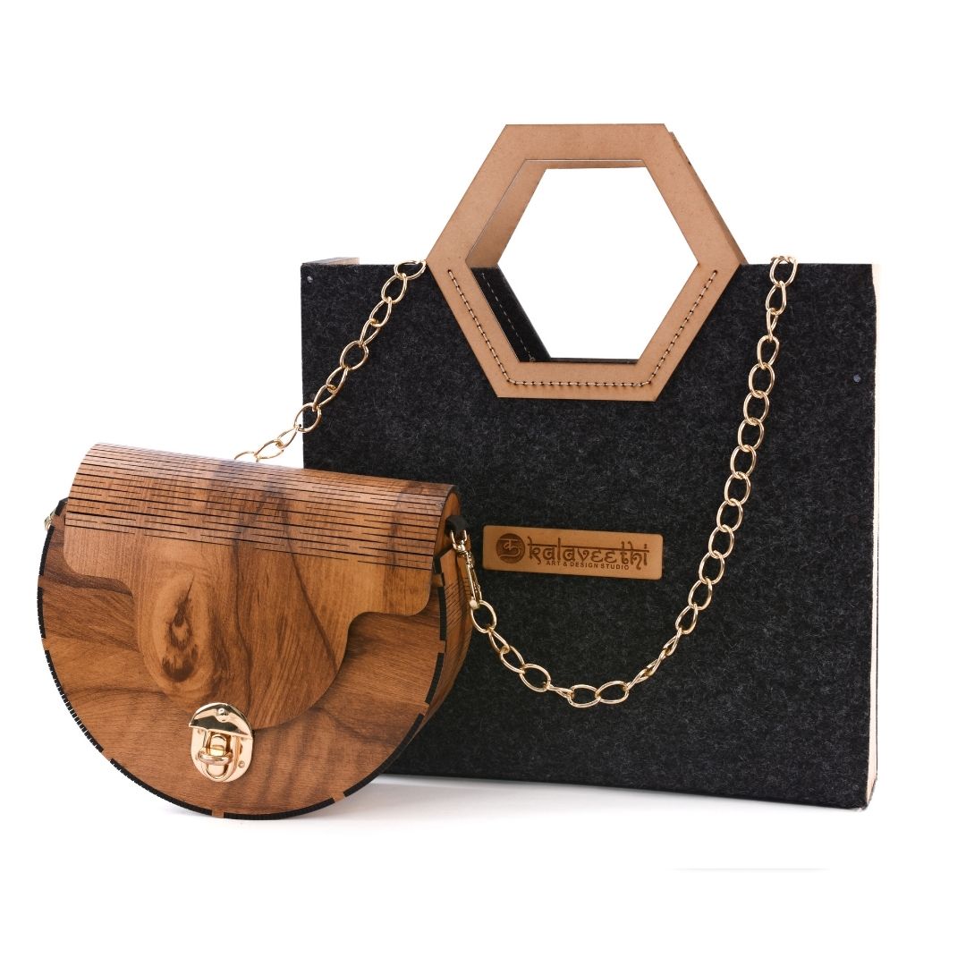 Traditional Round Wooden Clutch Bag