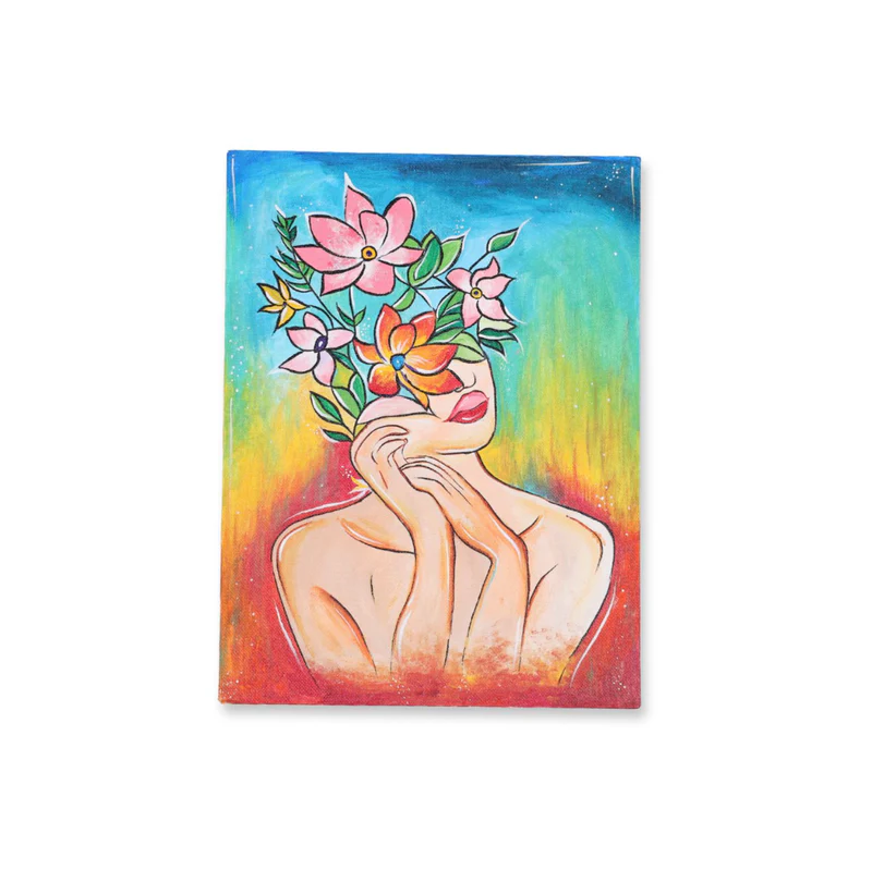 Flower Women Boho Art DIY Framed Canvas Base for Painting