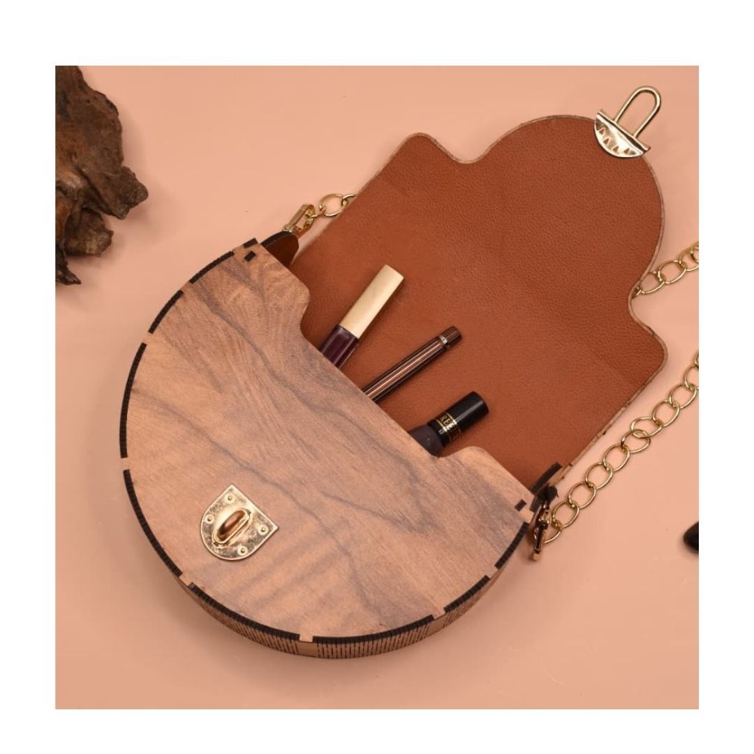 Traditional Round Wooden Clutch Bag