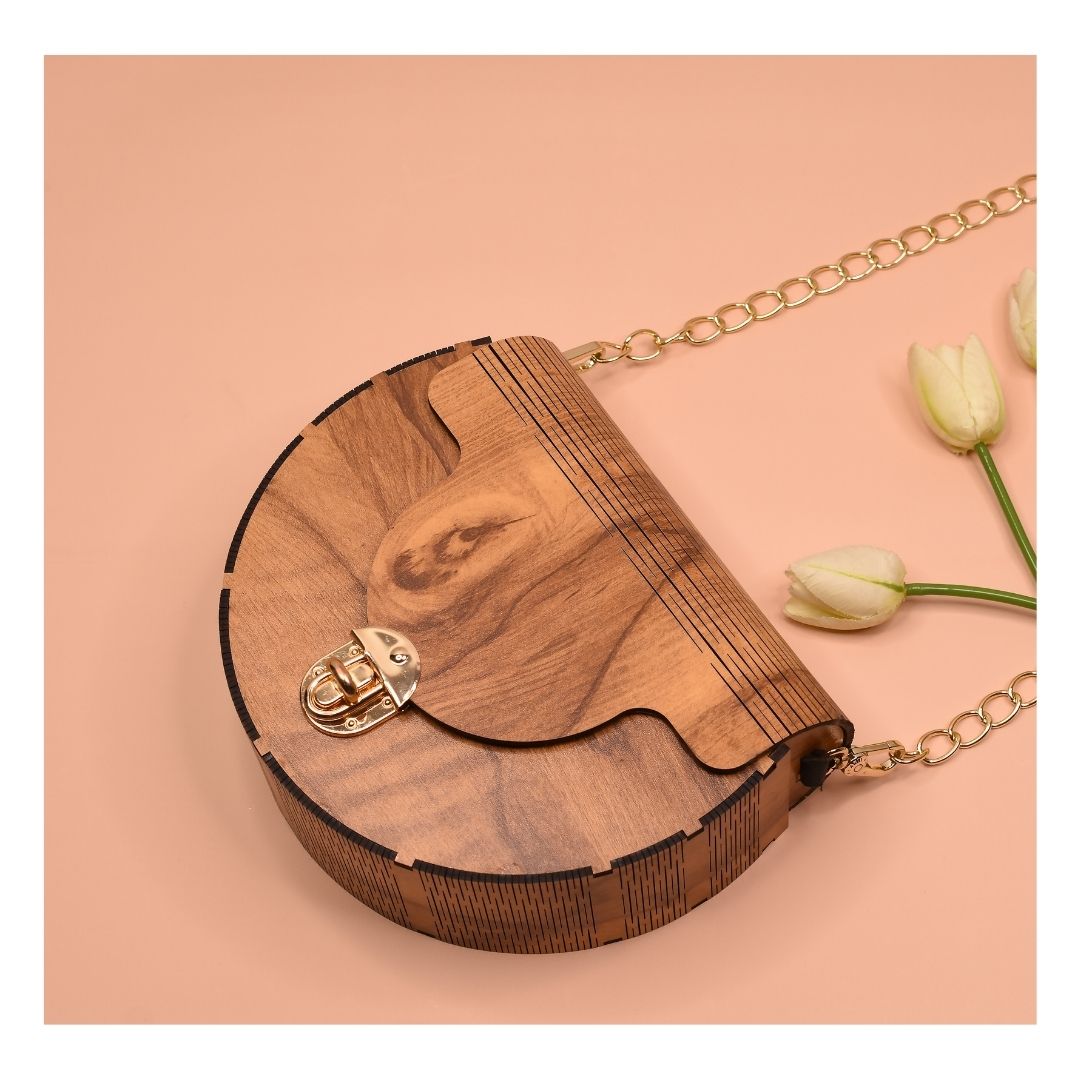 Traditional Round Wooden Clutch Bag