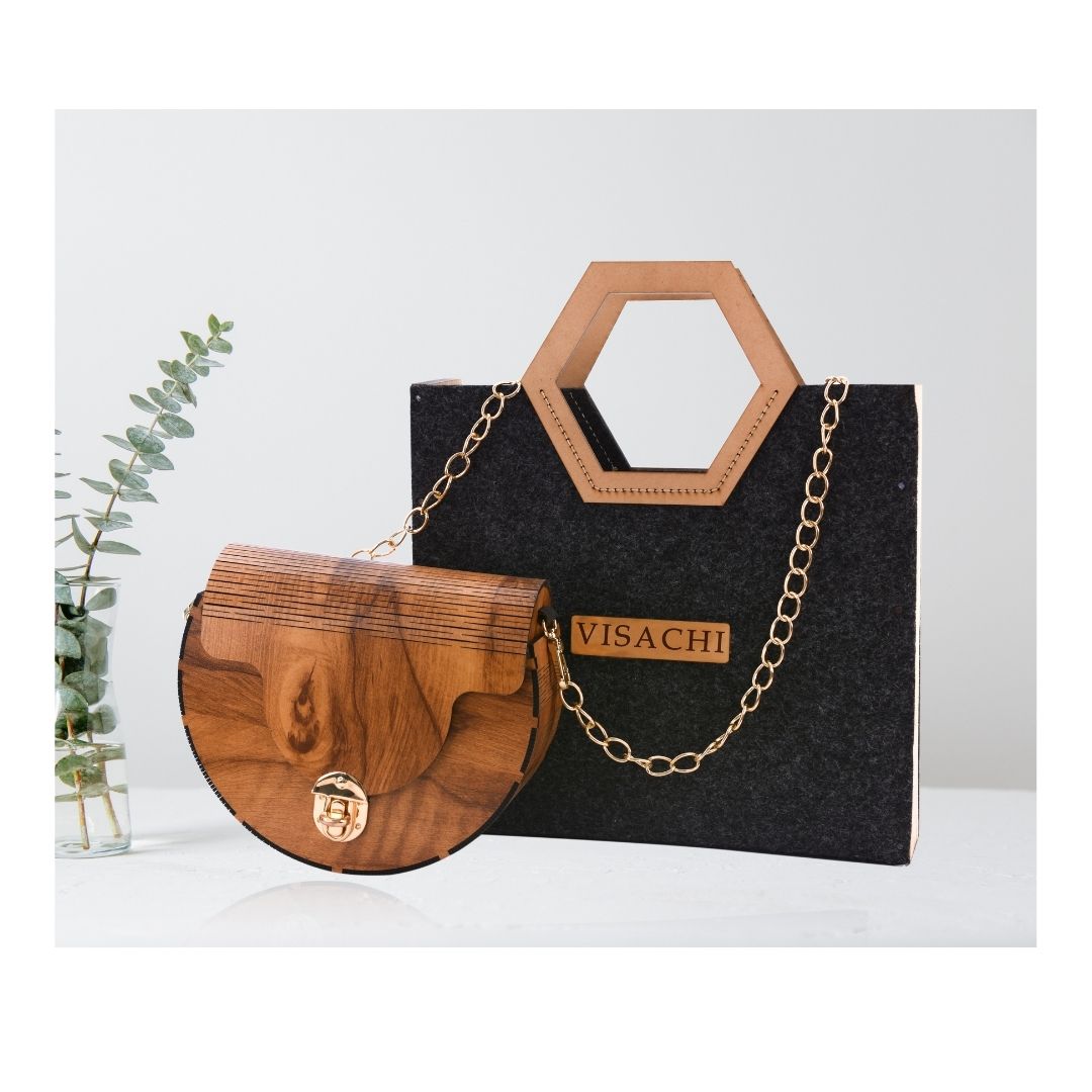 Traditional Round Wooden Clutch Bag