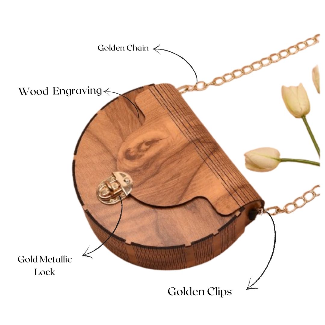 Traditional Round Wooden Clutch Bag