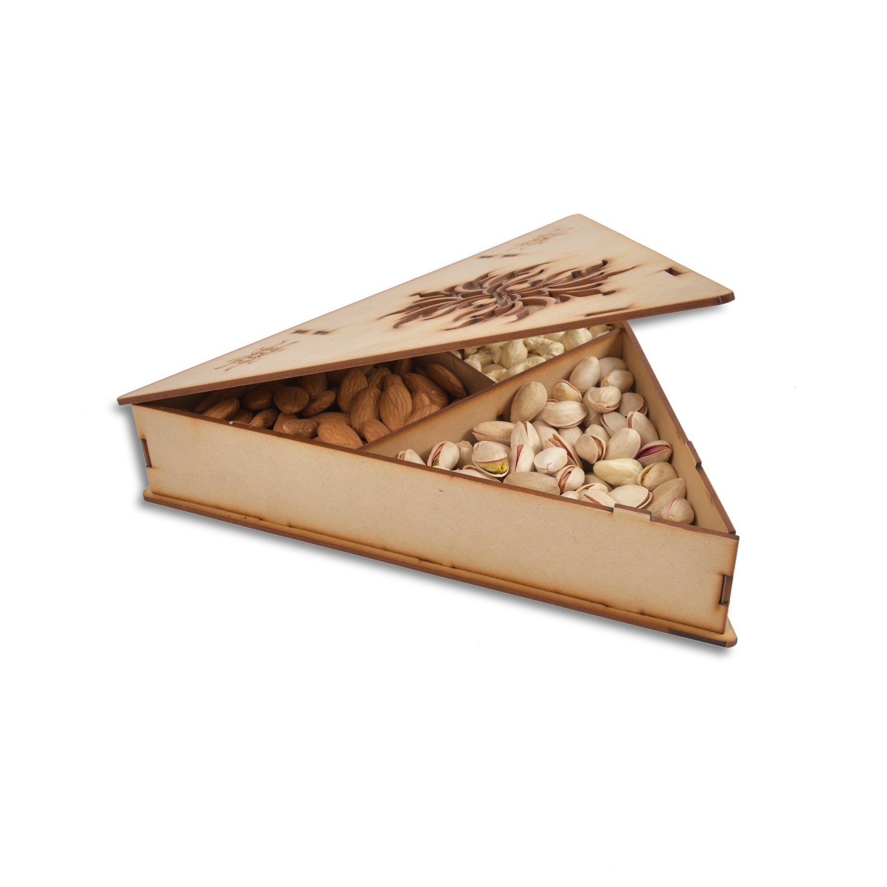 mdf box 022 Wooden Triangle Dry Fruit Gifting Box