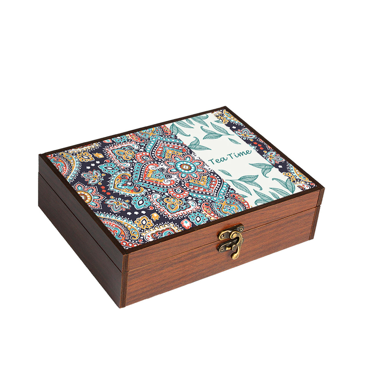 Diwali Box 039 Wooden Tea Bag Organizer Box 4-Compartment Traditional Design