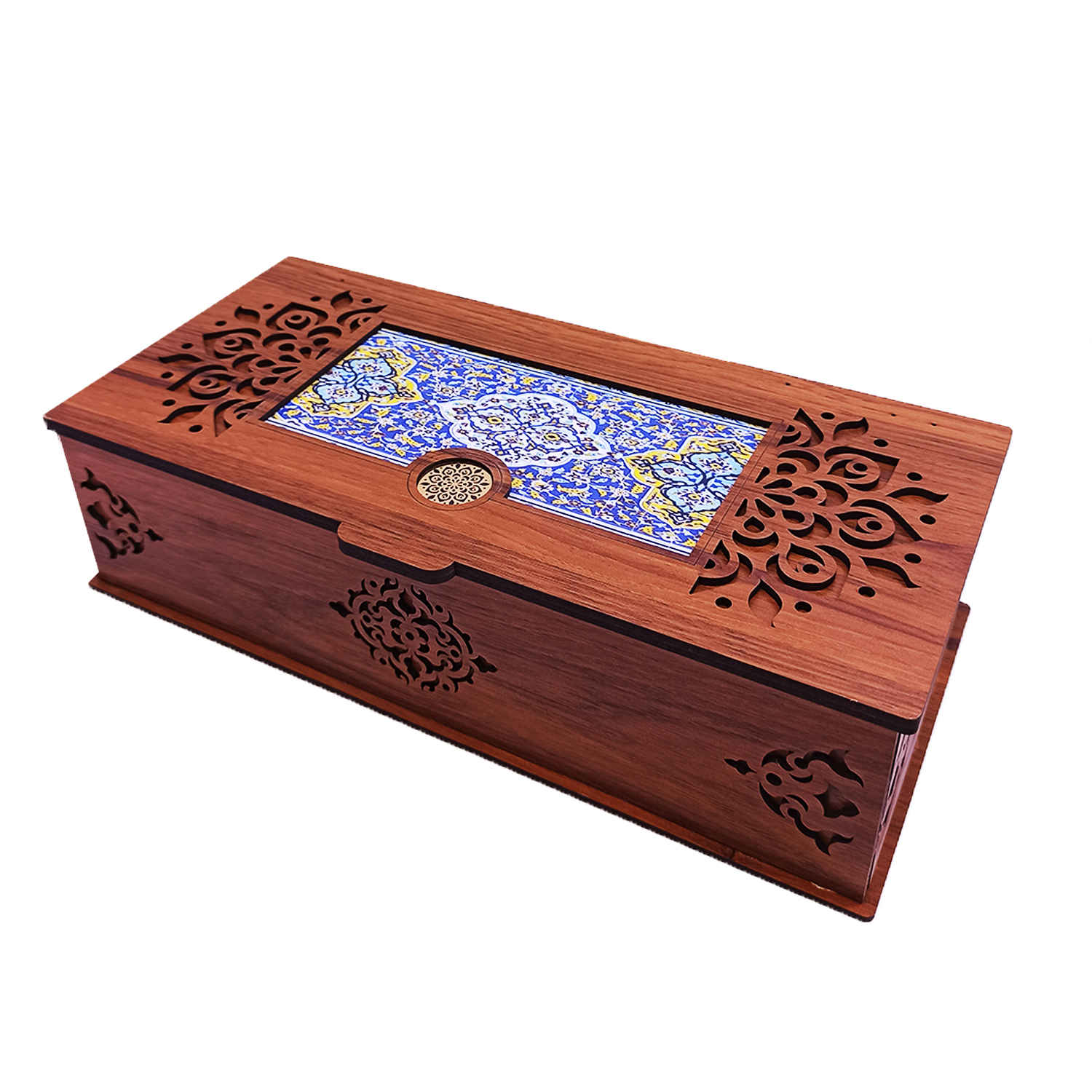 Diwali Box 076 Wooden Tea Bag Organizer Box with Persian Tile Design