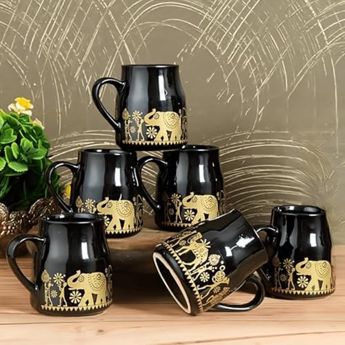 Pack of 6 Unique Ceramic Wide Base Tea Coffee Mug