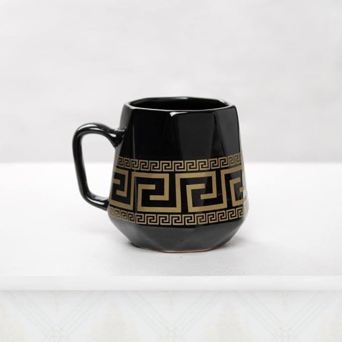 Gold Fret Italian Designer Cups, Handprinted Ceramic Tea Cups | Coffee Mugs Set of 6 Ideal for Best Gift to Friends & Relatives