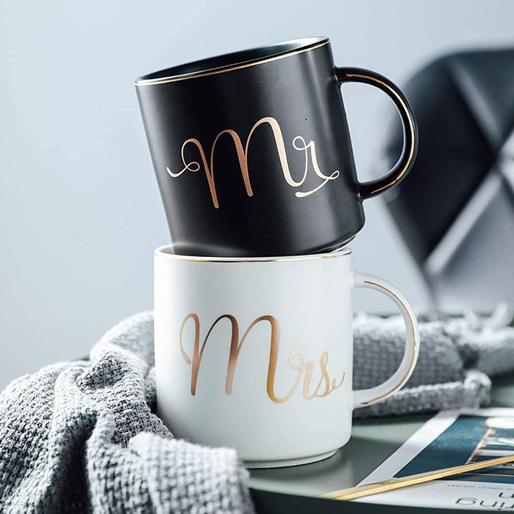 Unique Black White & Gold Mr And Mrs Coffee Mug