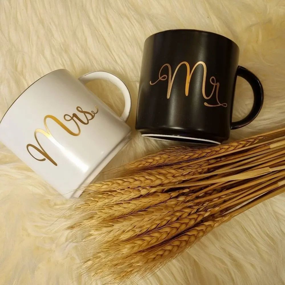 Unique Black White & Gold Mr And Mrs Coffee Mug